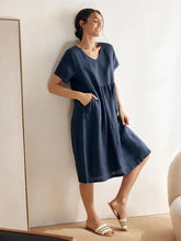 Load image into Gallery viewer, 100% Linen V-Neck Waist Ruched Pocket Dress CHARLOTTE
