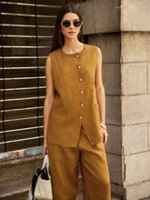 Load image into Gallery viewer, 100% Linen Arc-Placket Button-Front Vest ELFRIDA
