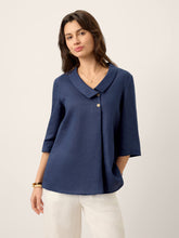 Load image into Gallery viewer, 100% Linen Asymmetric Collar Inverted Pleat Top OTTILIE
