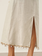 Load image into Gallery viewer, 100% Linen Beaded Crew Neck Maxi Dress with Belt BELLA
