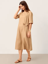 Load image into Gallery viewer, 100% Linen Side-Gathered Bow Maxi Dress ESMERALDA
