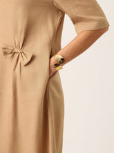 Load image into Gallery viewer, 100% Linen Side-Gathered Bow Maxi Dress ESMERALDA
