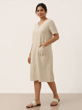 Load image into Gallery viewer, 100% Linen Button Front V-Neck Midi Dress NOA
