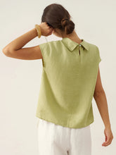 Load image into Gallery viewer, 100% Linen Cap Sleeve Soft-Fold Collar Top YVONNE
