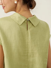 Load image into Gallery viewer, 100% Linen Cap Sleeve Soft-Fold Collar Top YVONNE

