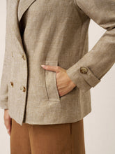 Load image into Gallery viewer, 100% Linen Convertible Stand Collar Double Breasted Blazer Jacket NAOMI
