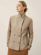 Load image into Gallery viewer, 100% Linen Convertible Stand Collar Double Breasted Blazer Jacket NAOMI
