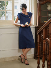 Load image into Gallery viewer, 100% Linen Crescent Collar Flutter Sleeve Midi Dress FIONA
