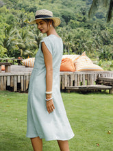 Load image into Gallery viewer, 100% Linen Crescent Collar Flutter Sleeve Midi Dress FIONA
