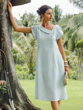 Load image into Gallery viewer, 100% Linen Crescent Collar Flutter Sleeve Midi Dress FIONA
