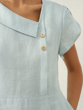 Load image into Gallery viewer, 100% Linen Crescent Collar Flutter Sleeve Midi Dress FIONA
