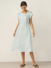 Load image into Gallery viewer, 100% Linen Crescent Collar Flutter Sleeve Midi Dress FIONA
