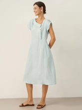 Load image into Gallery viewer, 100% Linen Crescent Collar Flutter Sleeve Midi Dress FIONA
