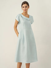 Load image into Gallery viewer, 100% Linen Crescent Collar Flutter Sleeve Midi Dress FIONA
