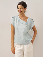 Load image into Gallery viewer, 100% Linen Crescent Collar Flutter Sleeve Top FARA
