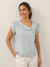 Load image into Gallery viewer, 100% Linen Crescent Collar Flutter Sleeve Top FARA
