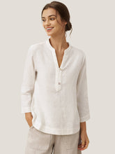 Load image into Gallery viewer, 100% Linen Deep V-Neck Pullover with Button-Trim JOLYNE
