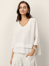 Load image into Gallery viewer, 100% Linen Drop Shoulder Asymmetric Layered Hem Overtop VIOLA
