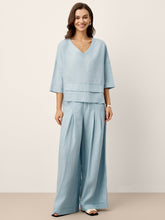 Load image into Gallery viewer, 100% Linen Drop Shoulder Asymmetric Layered Hem Overtop VIOLA
