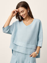 Load image into Gallery viewer, 100% Linen Drop Shoulder Asymmetric Layered Hem Overtop VIOLA
