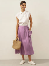 Load image into Gallery viewer, Linen Checked Elastic Waist Skirt ONYX
