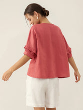 Load image into Gallery viewer, 100% Linen Flutter Sleeve Drawstring Top ZOEY
