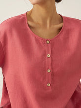 Load image into Gallery viewer, 100% Linen Flutter Sleeve Drawstring Top ZOEY
