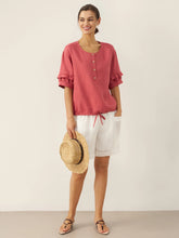 Load image into Gallery viewer, 100% Linen Flutter Sleeve Drawstring Top ZOEY
