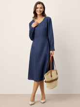 Load image into Gallery viewer, 100% Linen Gathered Waist Flap Detail Midi Dress DIANA
