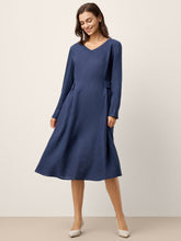 Load image into Gallery viewer, 100% Linen Gathered Waist Flap Detail Midi Dress DIANA
