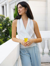 Load image into Gallery viewer, 100% Linen Halter Neck Tie-Front Crop Top FAYE
