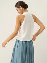 Load image into Gallery viewer, 100% Linen Halter Neck Tie-Front Crop Top FAYE
