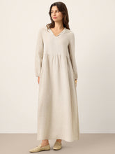 Load image into Gallery viewer, 100% Linen Sculpted-Hood Caftan Maxi Dress LINETTE
