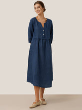 Load image into Gallery viewer, 100% Linen Loose Fit Button Waist Gathered Maxi Dress LUNA
