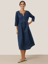 Load image into Gallery viewer, 100% Linen Loose Fit Button Waist Gathered Maxi Dress LUNA
