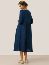 Load image into Gallery viewer, 100% Linen Loose Fit Button Waist Gathered Maxi Dress LUNA

