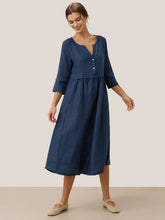 Load image into Gallery viewer, 100% Linen Loose Fit Button Waist Gathered Maxi Dress LUNA
