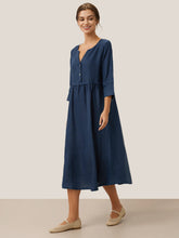 Load image into Gallery viewer, 100% Linen Loose Fit Button Waist Gathered Maxi Dress LUNA
