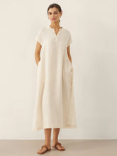 Load image into Gallery viewer, 100% Linen Mandarin Collar Maxi Dress with Detachable Belt MARGARET
