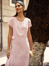 Load image into Gallery viewer, 100% Linen Natural Summer V-Neck Dress ALEXA
