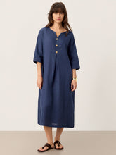 Load image into Gallery viewer, 100% Linen Notch Neck Inverted Pleat Maxi Dress MATILDE
