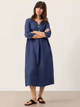 Load image into Gallery viewer, 100% Linen Notch Neck Inverted Pleat Maxi Dress MATILDE
