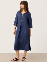 Load image into Gallery viewer, 100% Linen Notch Neck Inverted Pleat Maxi Dress MATILDE
