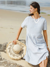 Load image into Gallery viewer, 100% Linen Pinstripe Paneled Short-Sleeved Dress MORGAN
