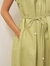 Load image into Gallery viewer, 100% Linen Pleated Crew Neck Maxi Dress with Detachable Tie Straps MIRA
