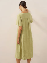 Load image into Gallery viewer, 100% Linen Pleated Crew Neck Midi Dress MILA
