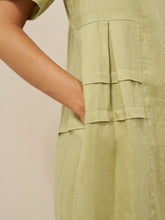 Load image into Gallery viewer, 100% Linen Pleated Crew Neck Midi Dress MILA
