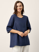 Load image into Gallery viewer, 100% Linen Relaxed Back Button Top with Tab Sleeves SYLVANA
