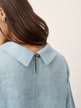 Load image into Gallery viewer, 100% Linen Rolled Collar Asymmetric Button Maxi Dress ELARAINE
