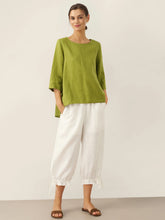 Load image into Gallery viewer, 100% Linen Round Neck Asymmetrical Hem Top BRIANNA
